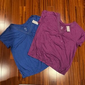 Lane Bryant‎ T-Shirt Tops Purple Blue Rhinestone V-Neck Two Pack New Plus Sz 14